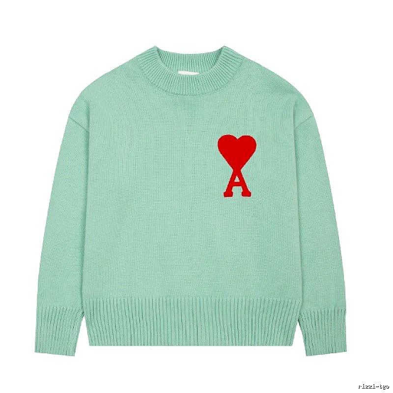 Ami Paris Streetwear Heart logo sweater Green Knit Top with Logo Accent