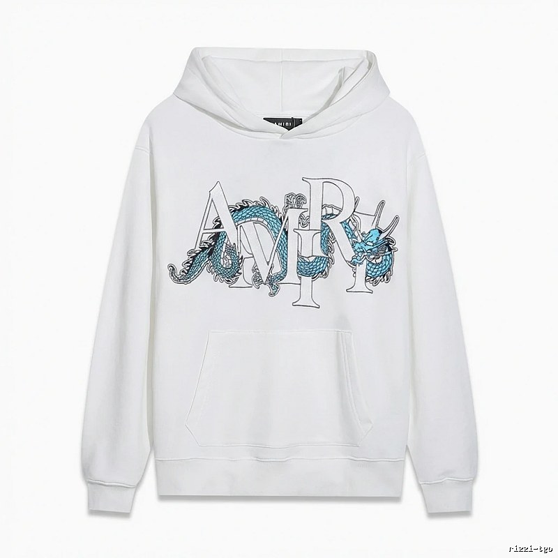 AMIRI White Hoodie with Dragon Pattern Print Style