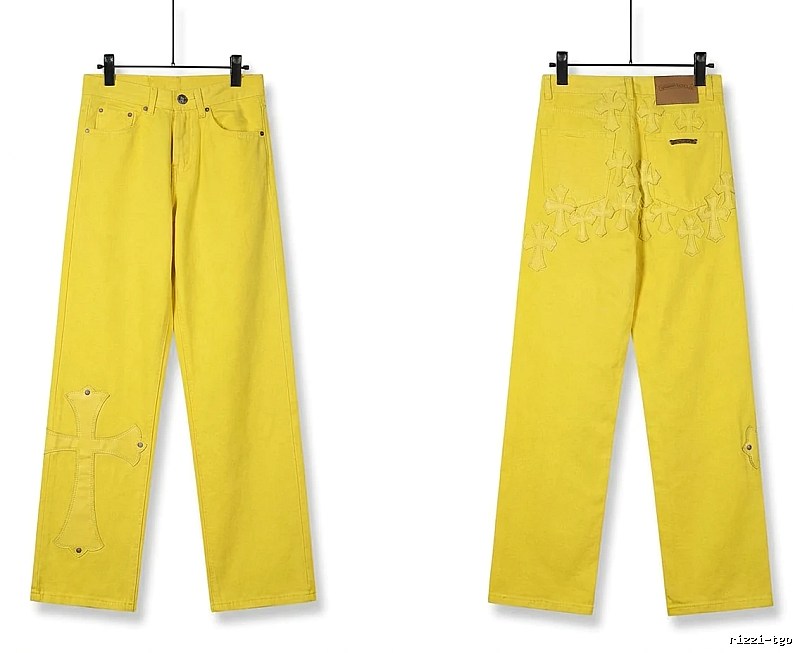 Chrome Hearts Cross Trendy Cool Yellow Jeans