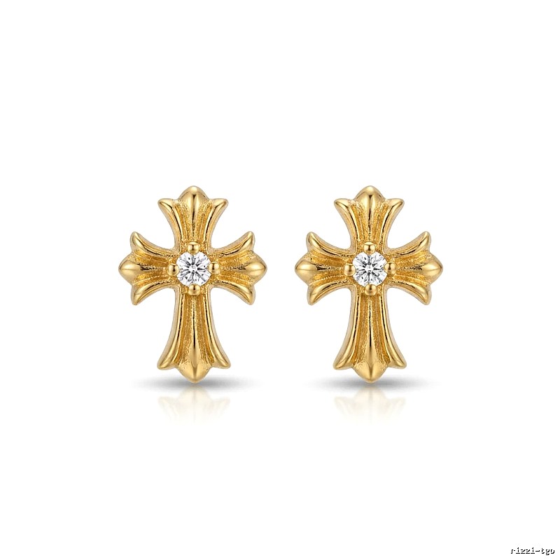 Chrome Hearts Gold Cross Flower Stud Earrings