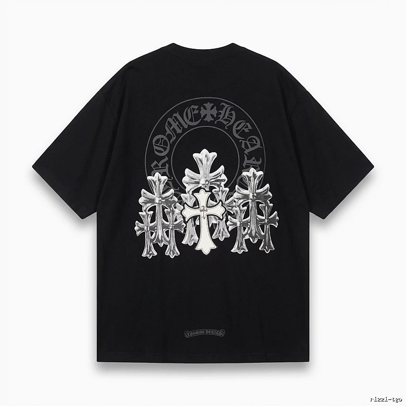 Chrome Hearts Silver Cross Black T - Shirt