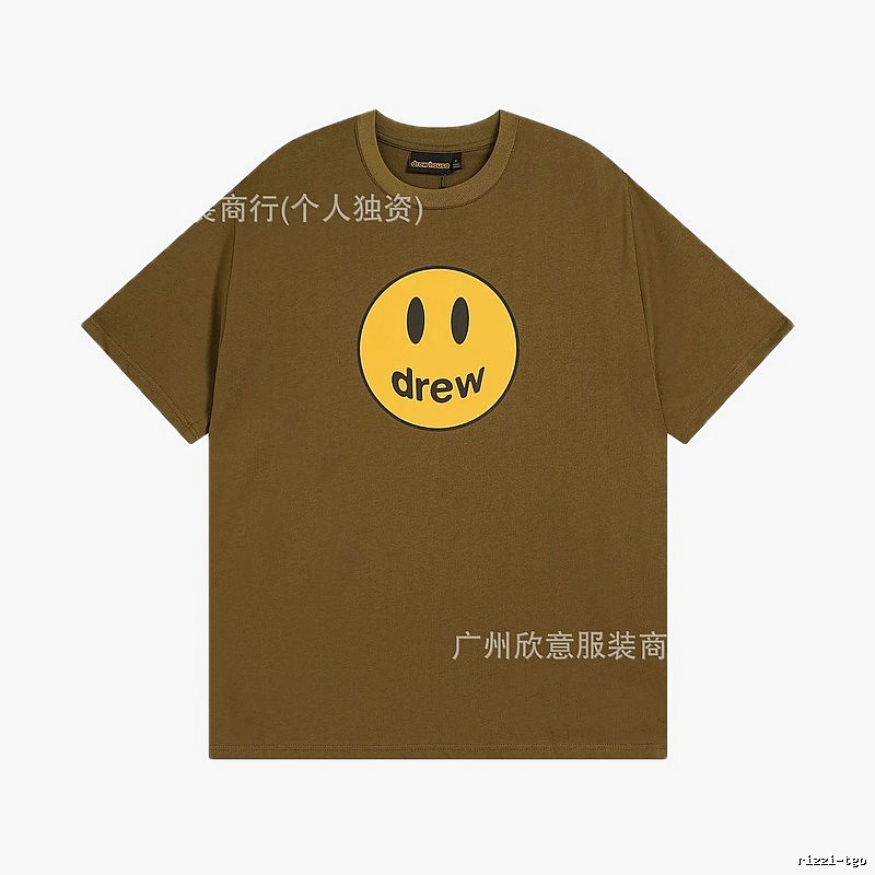 Drew Smiley Face Street Style Brown Short Sleeve T-shirt