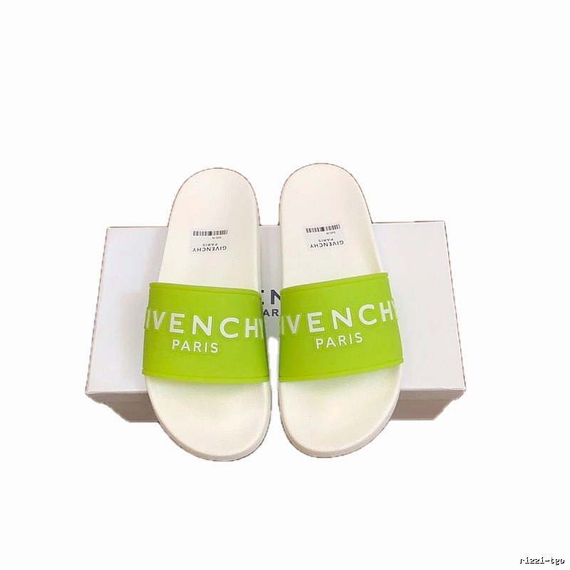 Givenchy Trendy Letter Style Fluorescent Green Spliced White Slide Sandals