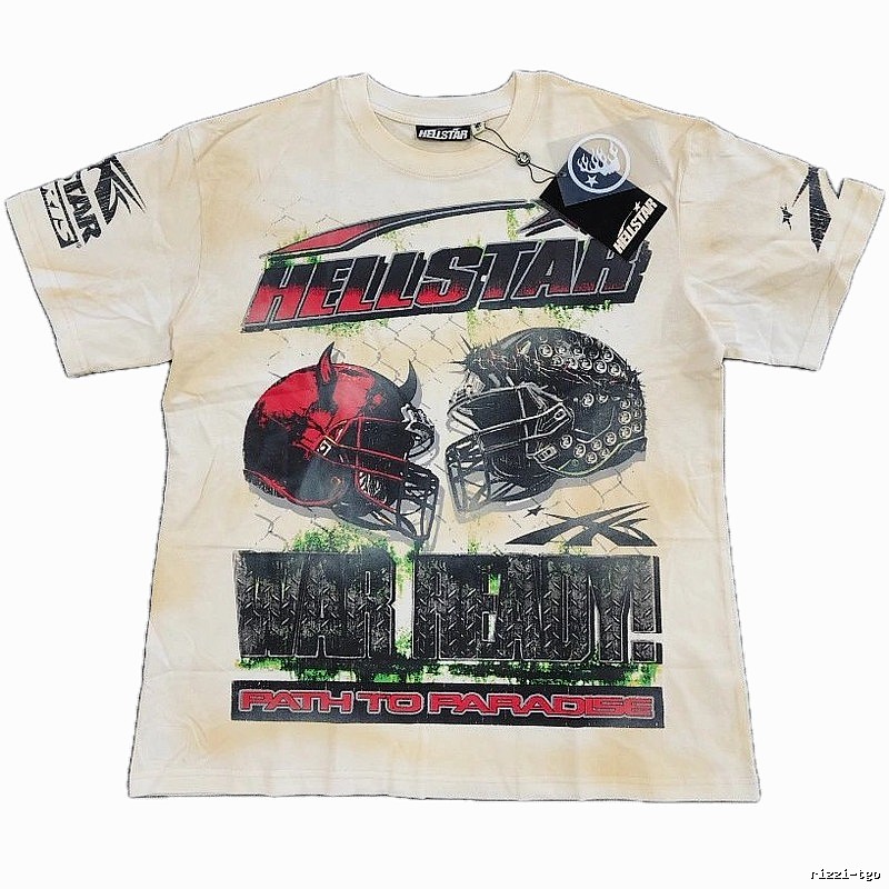 Hellstar Helmet Print Street Style Off-white T-shirt