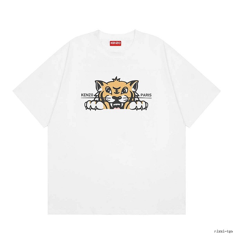 KENZO Tiger Head Series Casual Style White T-Shirt
