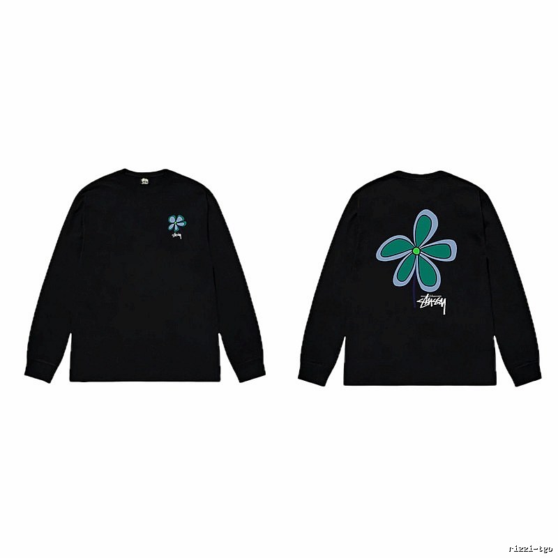 Stussy Flower Print Black Long-Sleeve