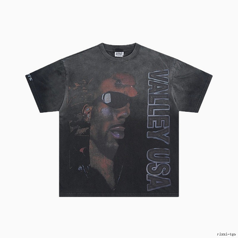 Valley Portrait Printed American Retro Black T-shirt