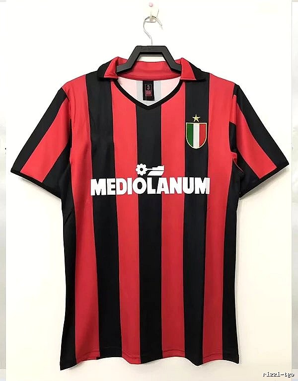 AC Milan Logo Detail Retro soccer jersey Red Black Striped with Functional Detail