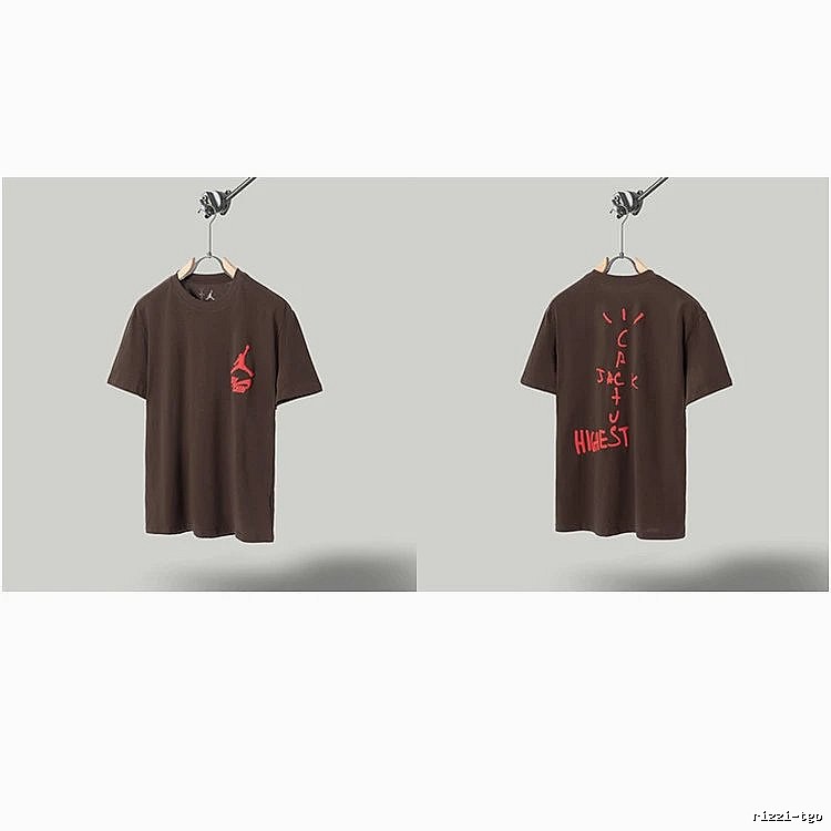 AJ x Travis Scott Co-branded Street Style Brown Short-sleeve T-shirt