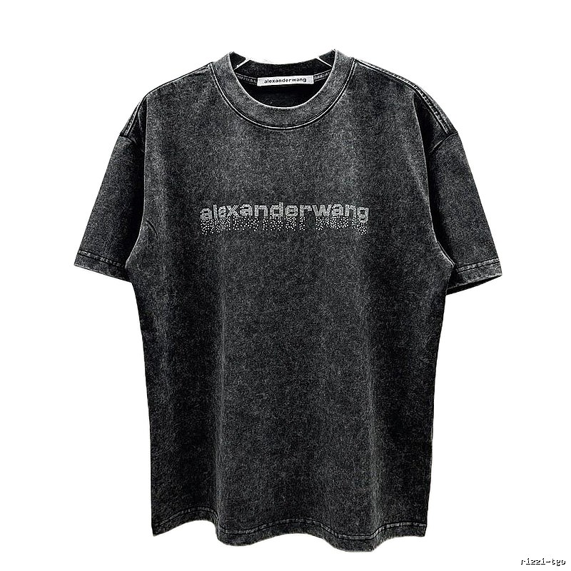 Alexander Wang Rhinestone-embellished Distressed Charcoal Black Short-sleeve T-shirt