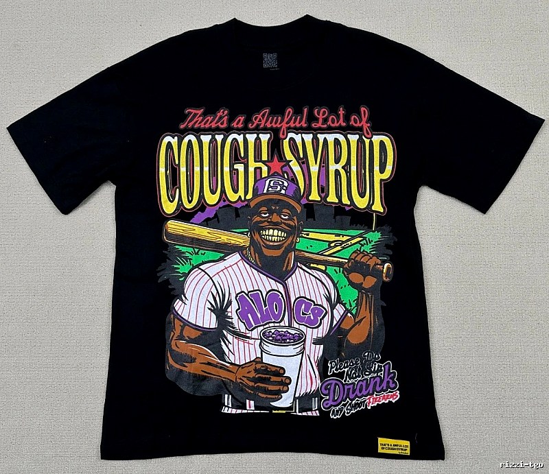 ALOCS American Retro Printed Black Short-sleeve T-shirt