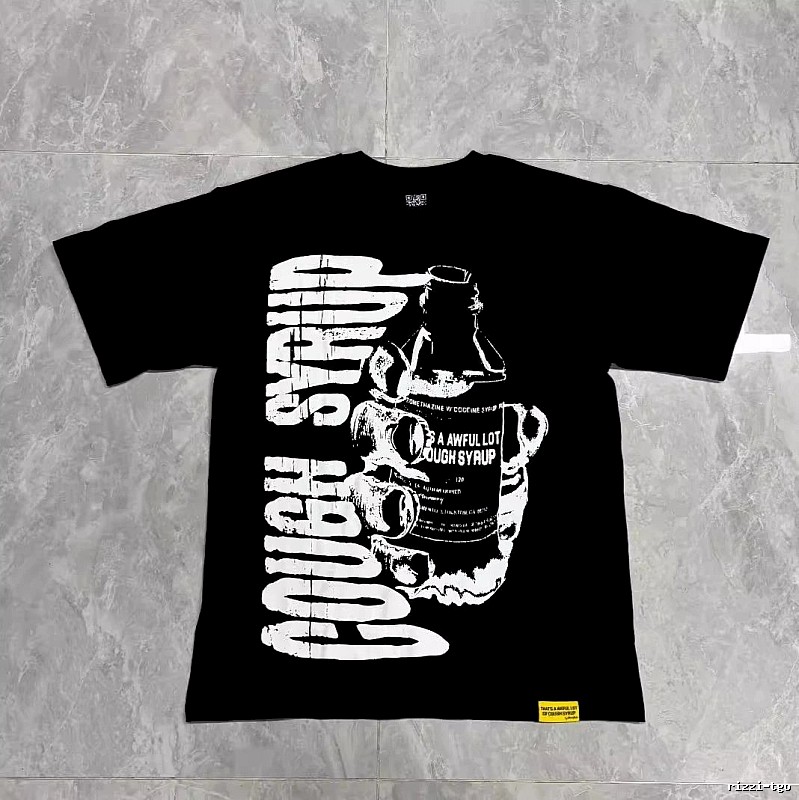 ALOCS Syrup Print Street Style Black T-Shirt