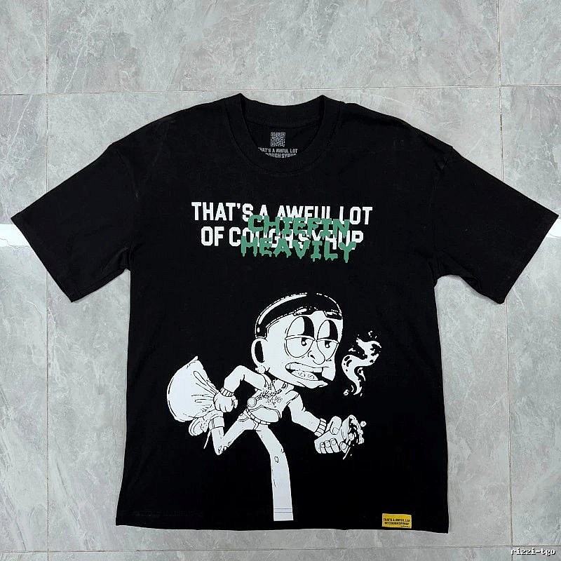 American Street Style Streetwear Cartoon Print Black Short-sleeve T-shirt
