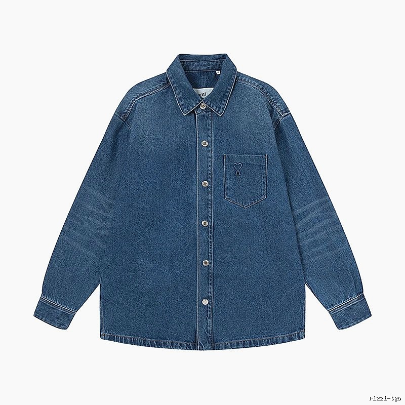 AMI Denim Style Dark Blue Shirt