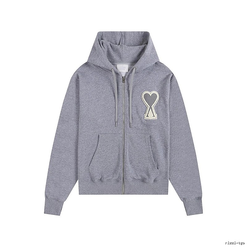AMI Love Series Grey Zip-Up Hoodie