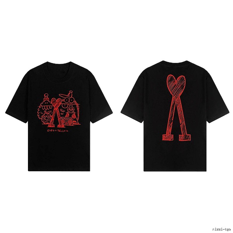 AMI red graffiti-style short-sleeve shirt