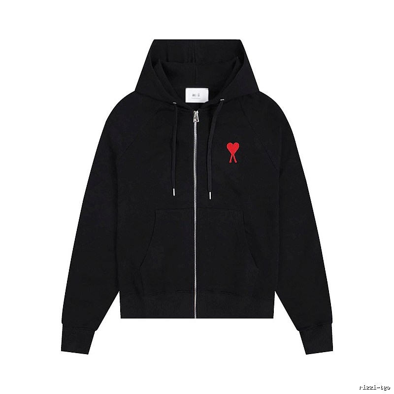 AMI Red Heart Embroidery Trendy Cool Black Sweatshirt