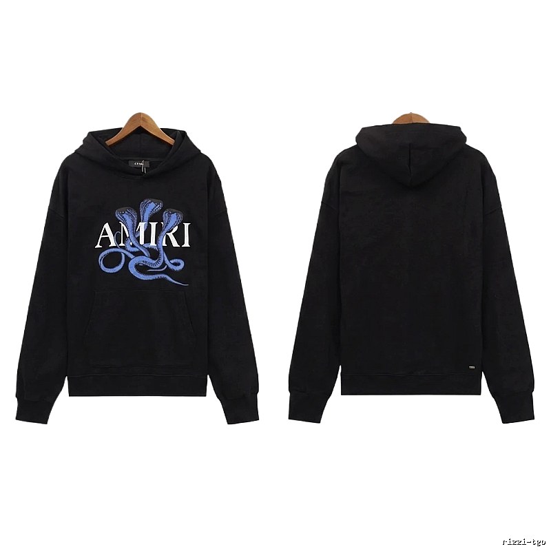 AMIRI Black Hoodie with Snake Print