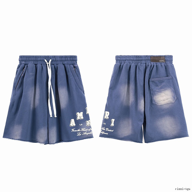 AMIRI Letter Print Street Style Washed Blue Shorts
