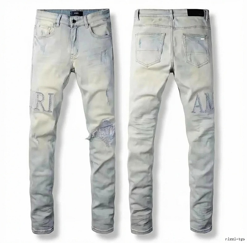 AMIRI Ripped Trendy Brand Light Gray Jeans