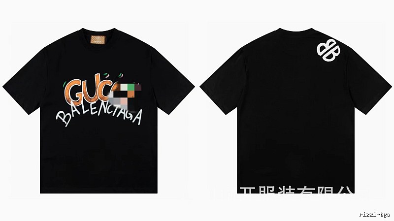 Balenciaga Co-branded Graffiti-Style Black Short-Sleeve T-Shirt