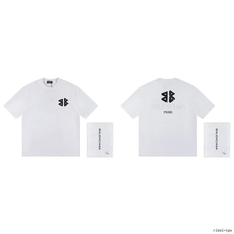 Balenciaga Double-B Print Street Style White T-Shirt