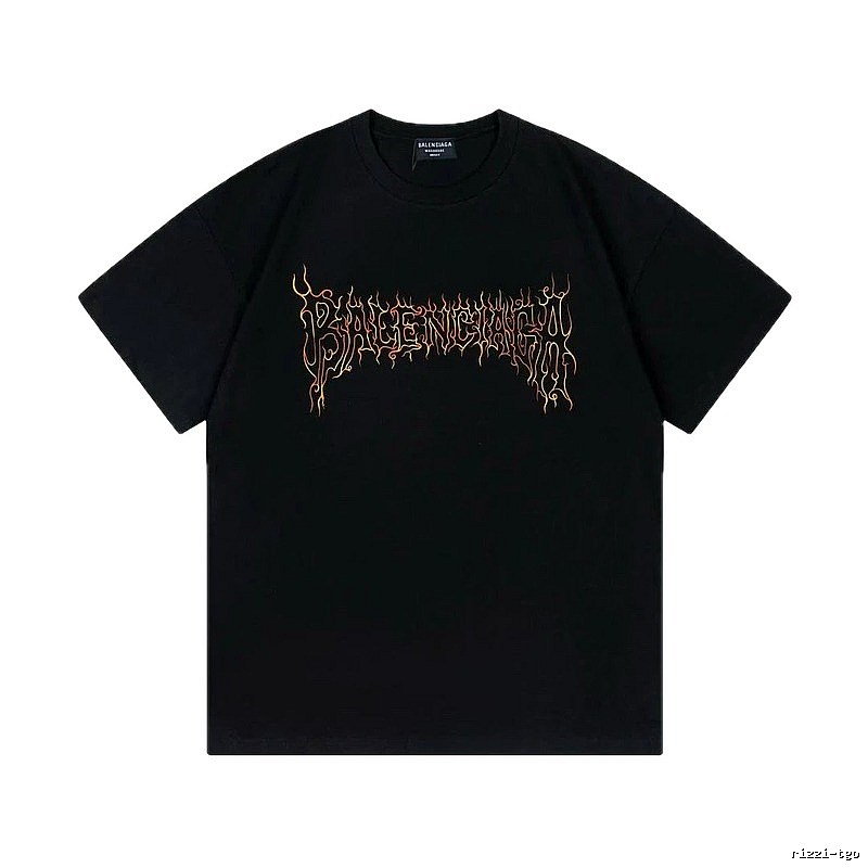 Balenciaga Flame Gothic Style Black T-shirt