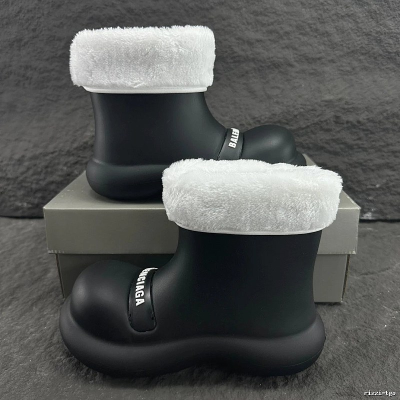 Balenciaga Fleece Trim Boot with Black Rubber Boot Detail