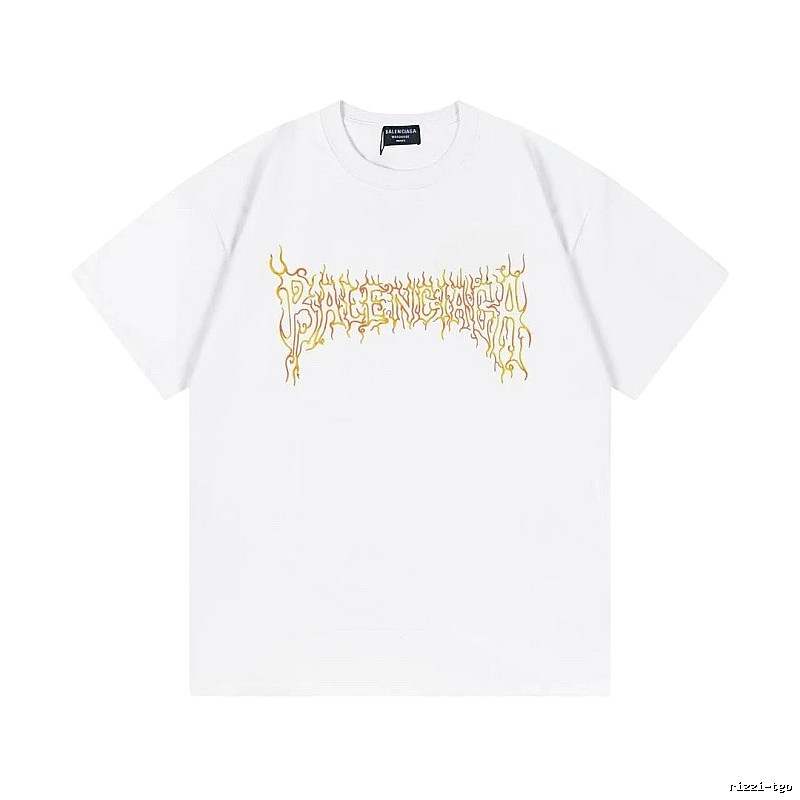 Balenciaga Gothic Style Flame Print White T-Shirt