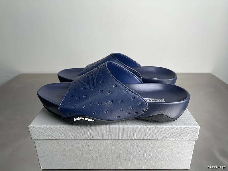 Balenciaga Monogram Streetwear Style Dark Blue Slippers