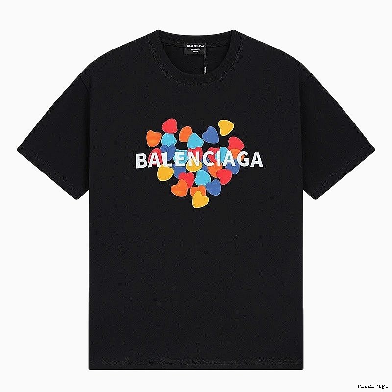 Balenciaga Trendy Black T-shirt with Heart Print