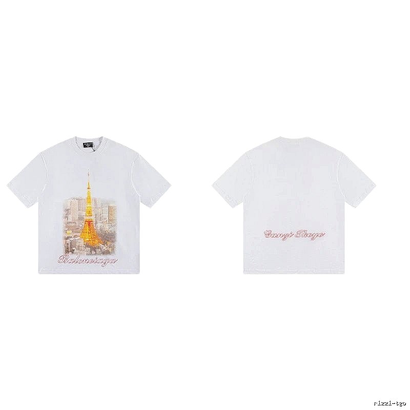 Balenciaga Vintage-style White T-shirt with Tokyo Tower Print