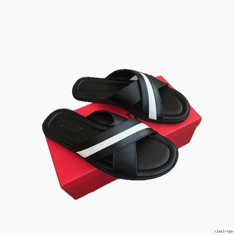 BALLY Classic Minimalist Casual Black and White Color-block Slides