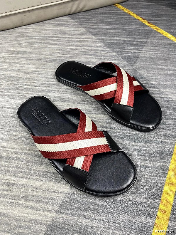 BALLY Classic Striped Casual Black and Red Slide Slippers