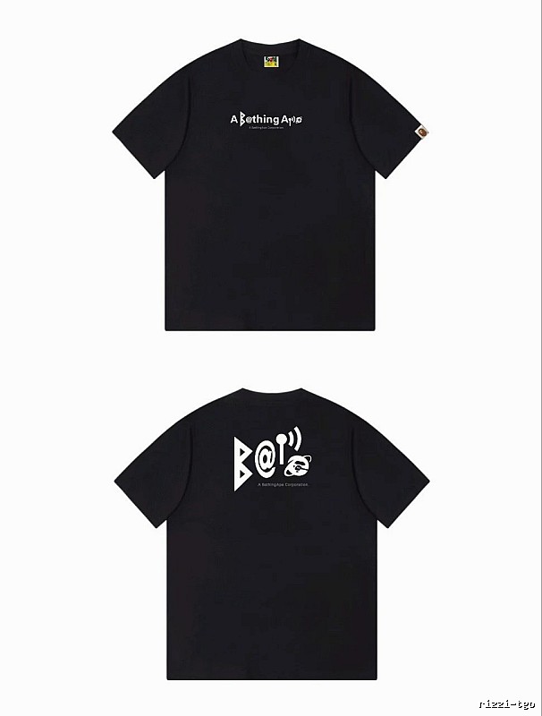 Bape letter - printed short - sleeved black T - shirt