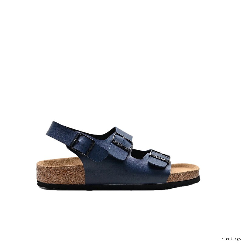 Birkenstock Double-buckle Casual Style Navy Blue Sandals