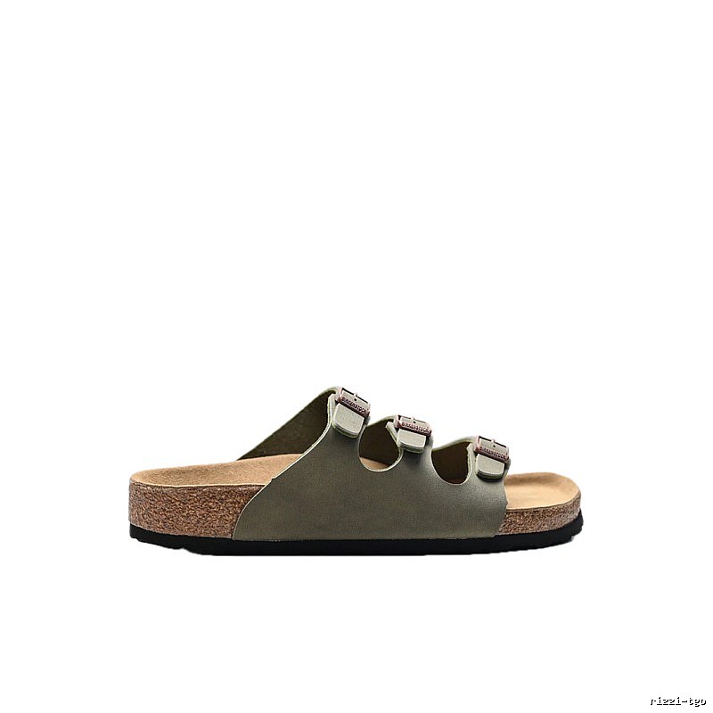 BIRKENSTOCK Three-Buckle Casual Style Olive Green Slide Sandals