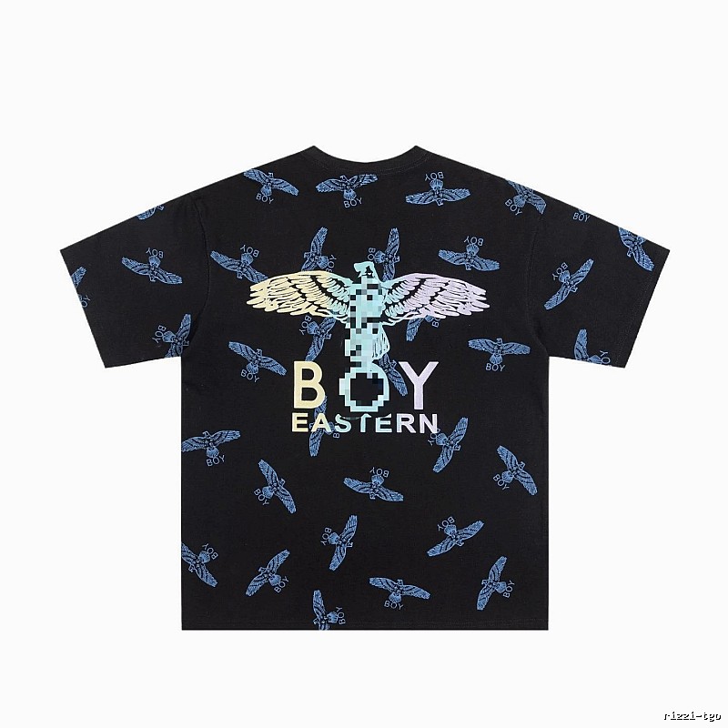 BOY All-over Flying Eagle Print Streetwear Style Black Short-sleeve T-shirt