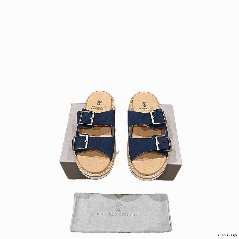 Brunello Cucinelli Buckled Casual-Style Navy Blue Slides
