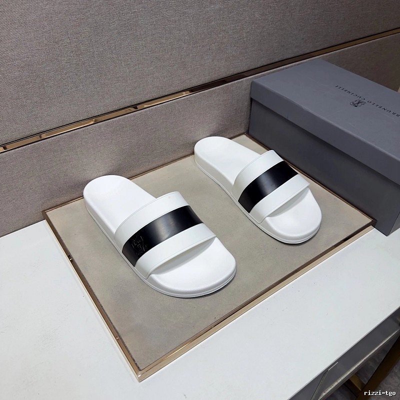 Brunello Cucinelli Casual Minimalist Style White and Black Slide Sandals