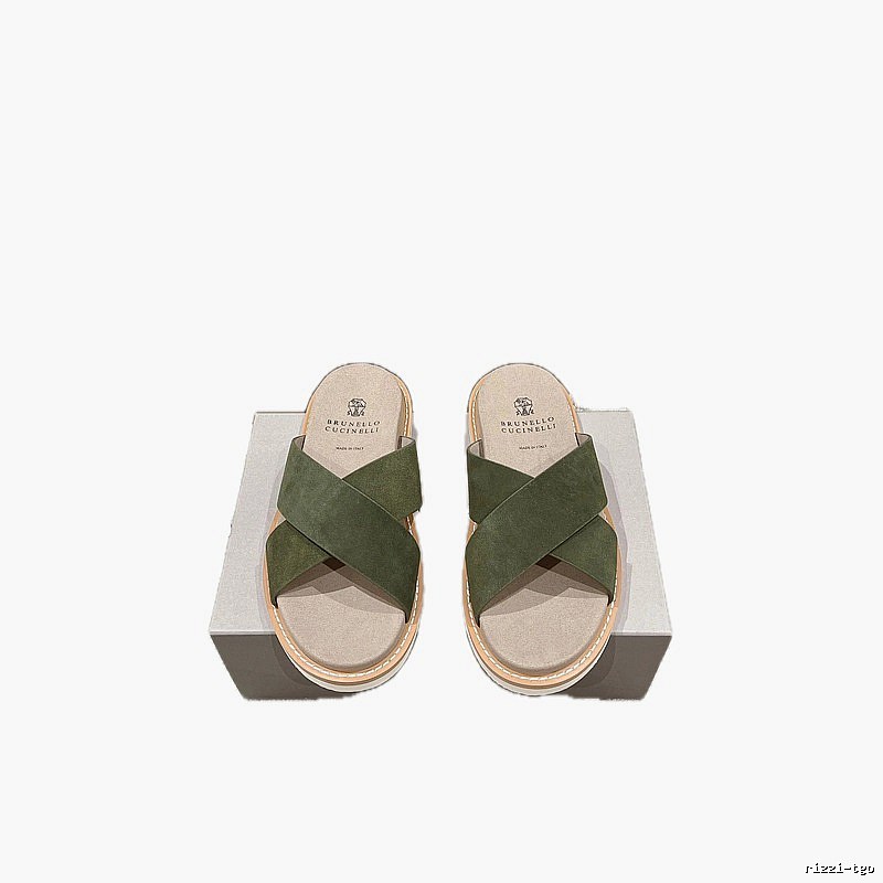 Brunello Cucinelli Casual-style Army Green Slides