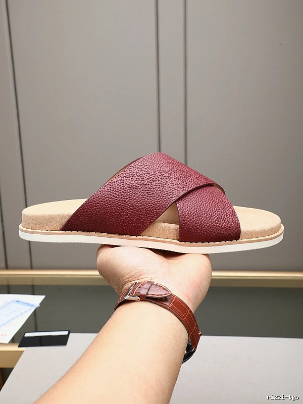 Brunello Cucinelli Casual Style Burgundy Genuine Leather Slides
