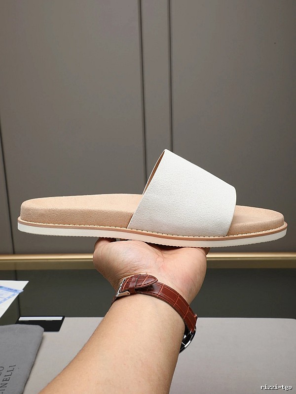 Brunello Cucinelli Minimalist Casual Off-White Slide Sandals