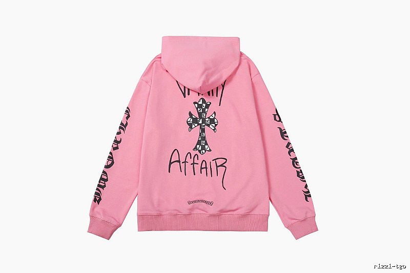 Chrome Hearts 2088-91 Pink Red Cross Graphic Hoodie Campus Look