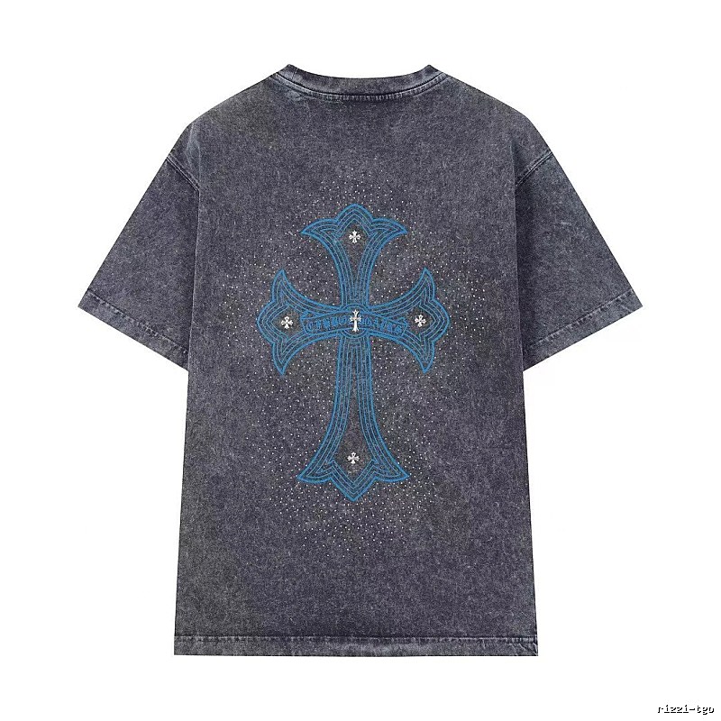 Chrome Hearts Blue Cross Vintage Charcoal Gray Short Sleeve T-shirt