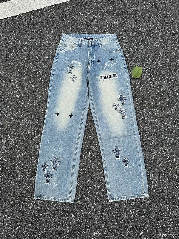 Chrome Hearts Cross Detail Jeans with dark cross motifs in Light Blue