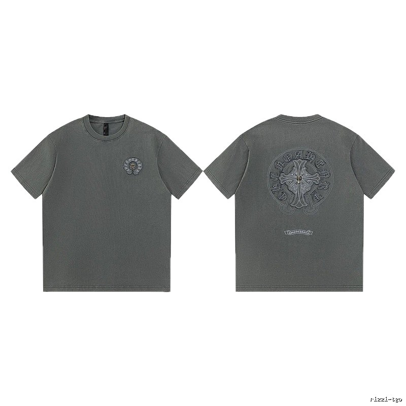 Chrome Hearts Cross Embroidered High Street Dark Grey Short-sleeve T-Shirt