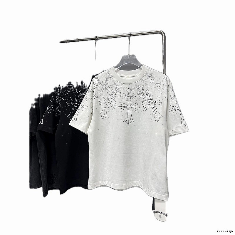 Chrome Hearts Cross Rhinestone Street Style White T-shirt