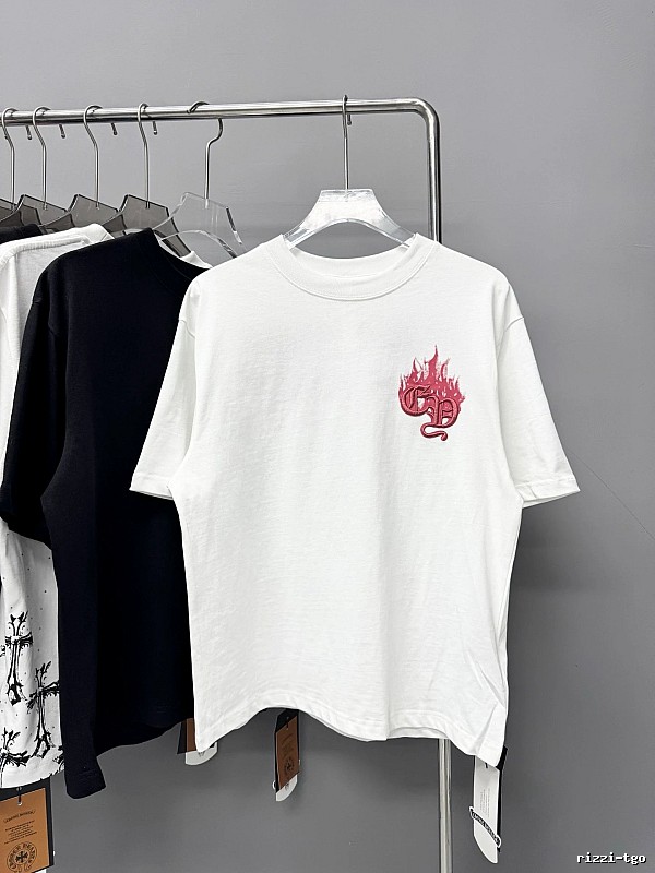 Chrome Hearts Flame-Embroidered Street Style White Short-sleeve T-shirt