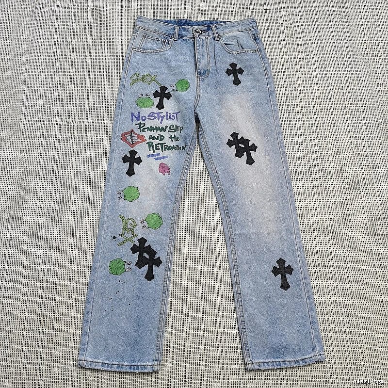 Chrome Hearts Logo Detail Cross patch jeans White Jeans Black with Relaxed Feel